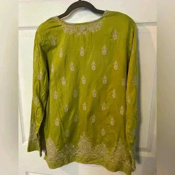 Sigrid Olsen Signature Chartreuse Green Embroidered Tunic Cotton Blouse Small - Picture 4 of 7